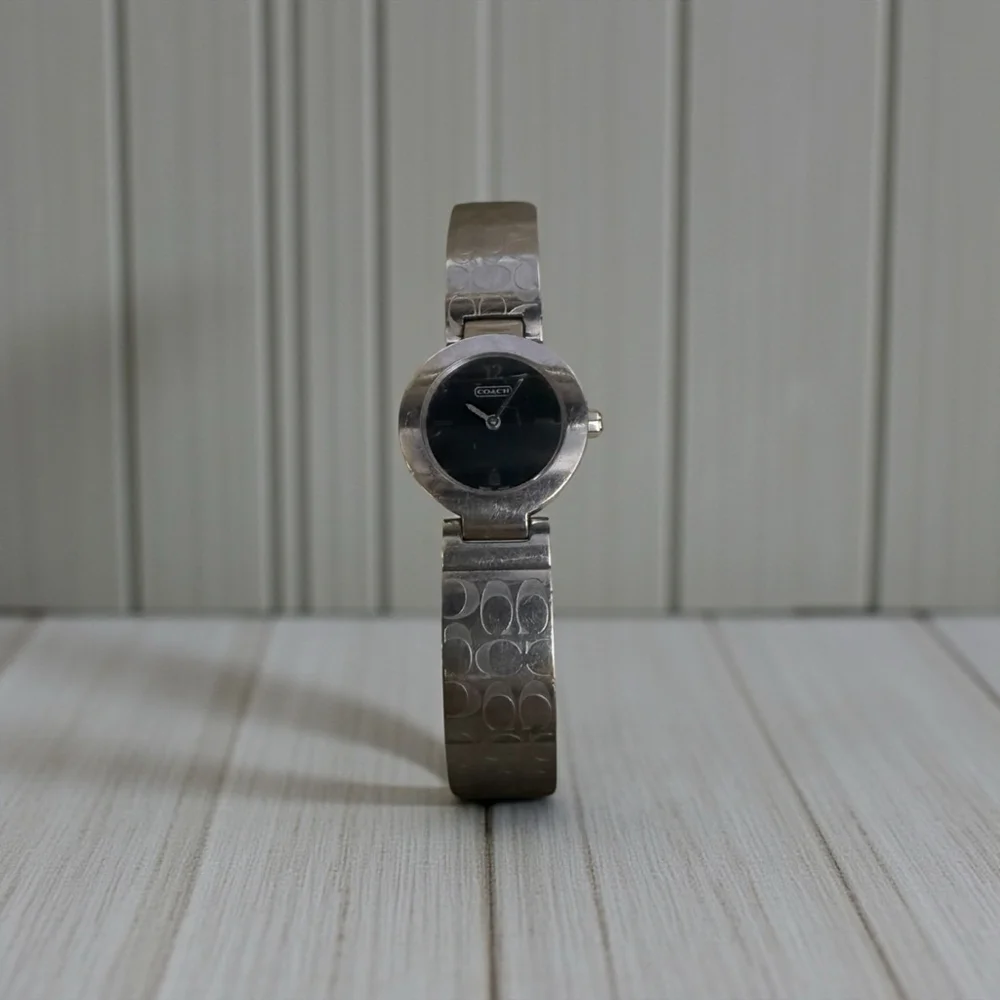 Vintage Coach Arden Bangle Watch Black Dial CC Signature Print Model 0185